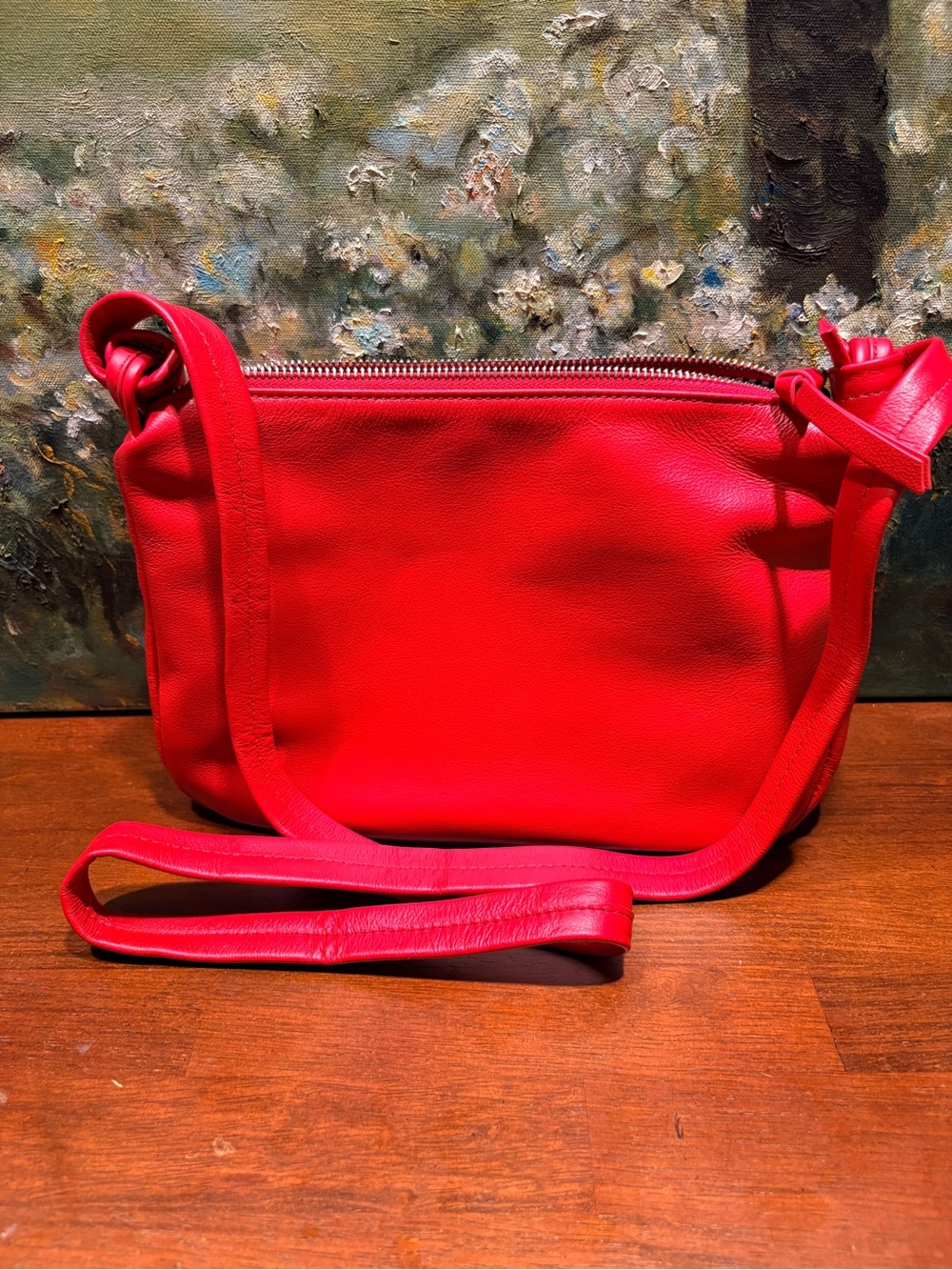 Red Leather Crossbody Bag - Sleek Everyday Shoulder Bag